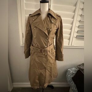 Vintage Classic Tan Double-Breasted Trench Coat Cotton Size XS